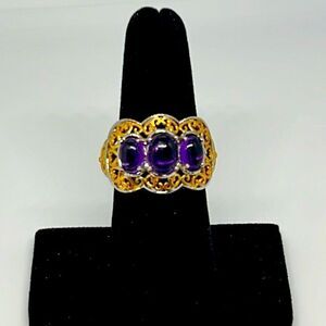 Beautiful Vintage Silver And Gold Ring With Purple Stones